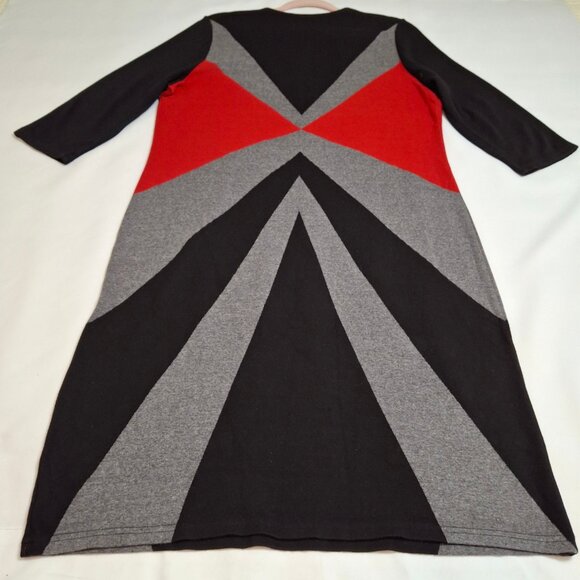 Bold Colorblock Midi Knit Bodycon Sheath Dress Size 2XL ¾ Sleeves Scoop Neck - Picture 5 of 11